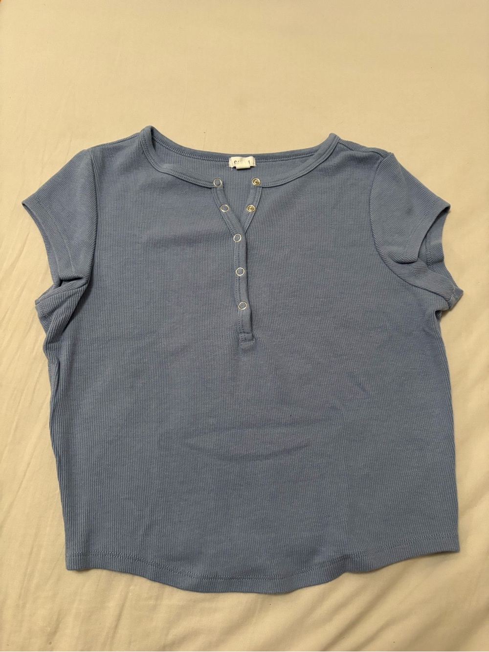 Garage Light Blue Ribbed Henley Crop Top